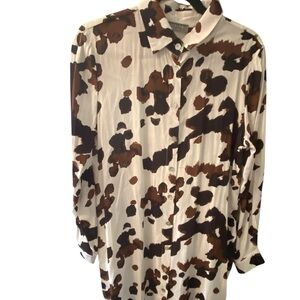 Pistache Cow Print Long sleeve tunic blouse Size Large